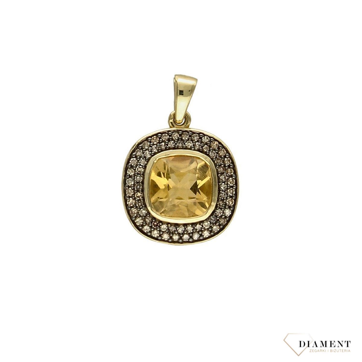 Złota zawieszka DIAMENT cytryn, diamenty P 1020 CTCH.jpg